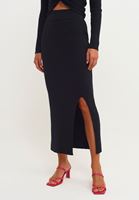 Bayan Siyah Yırtmaçlı Midi Boy Triko Etek