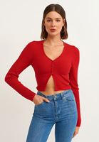 Bayan Kırmızı Kısa Triko Hırka