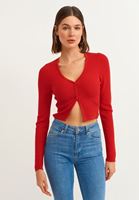 Bayan Kırmızı Kısa Triko Hırka