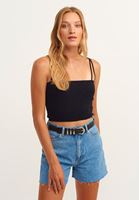 Bayan Siyah Gipe Detaylı Crop Atlet