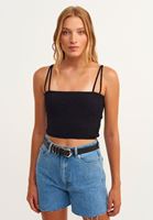 Bayan Siyah Gipe Detaylı Crop Atlet