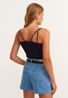 Bayan Siyah Gipe Detaylı Crop Atlet