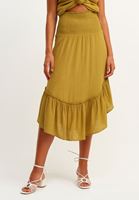 Bayan Yeşil Gipeli ve Fırfırlı Midi Boy Etek