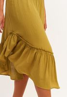 Bayan Yeşil Gipeli ve Fırfırlı Midi Boy Etek