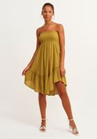 Bayan Yeşil Gipeli ve Fırfırlı Midi Boy Etek