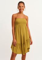 Bayan Yeşil Gipeli ve Fırfırlı Midi Boy Etek