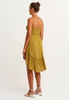 Bayan Yeşil Gipeli ve Fırfırlı Midi Boy Etek