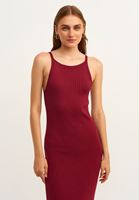 Bayan Bordo Halter Yaka Triko Elbise