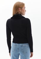 Bayan Siyah Kürk Yakalı Crop Triko Hırka