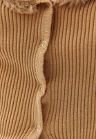 Bayan Bej Kürk Yakalı Crop Triko Hırka