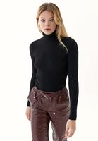 Bayan Siyah Balıkçı Yaka Triko Kazak