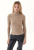 Bayan Kahverengi Balıkçı Yaka Triko Kazak