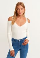 Bayan Krem V-Neck Triko Kazak