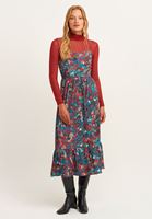 Bayan Çok Renkli Volan Detaylı Desenli Midi Elbise