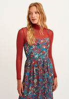 Bayan Çok Renkli Volan Detaylı Desenli Midi Elbise