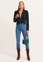 Bayan Siyah Kruvaze Yaka Bodysuit