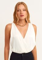 Bayan Krem Kruvaze Yaka Bodysuit