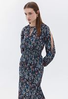 Bayan Çok Renkli Desenli Maxi Boy Elbise