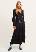 Bayan Siyah Balon Kollu Uzun Elbise