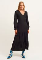 Bayan Siyah Balon Kollu Uzun Elbise