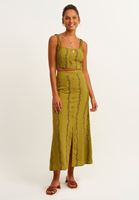 Bayan Yeşil Nakış Detaylı Maxi Etek