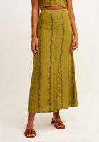 Bayan Yeşil Nakış Detaylı Maxi Etek