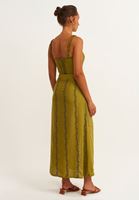 Bayan Yeşil Nakış Detaylı Maxi Etek