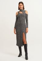 Women Black Cut Out Detailed Dress with Slit