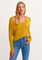 Bayan Sarı V Yaka Cut Out Detaylı Kazak