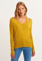 Bayan Sarı V Yaka Cut Out Detaylı Kazak