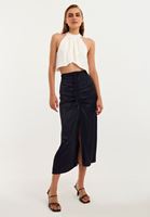 Bayan Krem Halter Yaka Crop Bluz