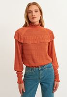 Bayan Turuncu Fırfır Detaylı Romantik Kazak