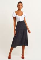 Bayan Beyaz Puantiye Volan Detaylı Desenli Etek