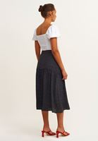 Bayan Beyaz Puantiye Volan Detaylı Desenli Etek