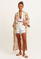 Bayan Çok Renkli Floral Desenli Uzun Kimono