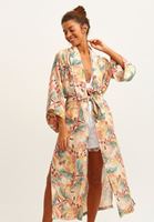 Bayan Çok Renkli Floral Desenli Uzun Kimono