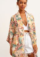 Bayan Çok Renkli Floral Desenli Uzun Kimono