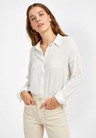 Bayan Krem Kumaş Detaylı Viskon Gömlek