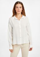 Bayan Krem Kumaş Detaylı Viskon Gömlek