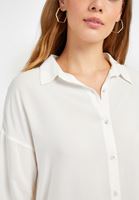 Bayan Krem Kumaş Detaylı Viskon Gömlek