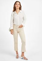 Bayan Krem Kumaş Detaylı Viskon Gömlek