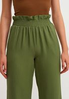 Bayan Yeşil Beli Lastikli Bol Pantolon