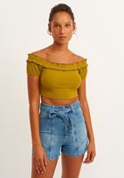 Bayan Yeşil Fırfır Detaylı Crop Top