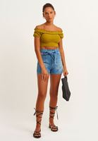 Bayan Yeşil Fırfır Detaylı Crop Top