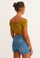 Bayan Yeşil Fırfır Detaylı Crop Top