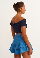Bayan Lacivert Fırfır Detaylı Crop Top