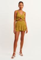 Bayan Yeşil Volan Detaylı Mini Şort Etek