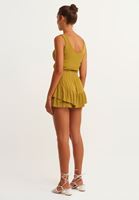 Bayan Yeşil Volan Detaylı Mini Şort Etek