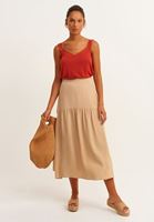 Bayan Bej Volanlı Midi Etek