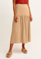Bayan Bej Volanlı Midi Etek